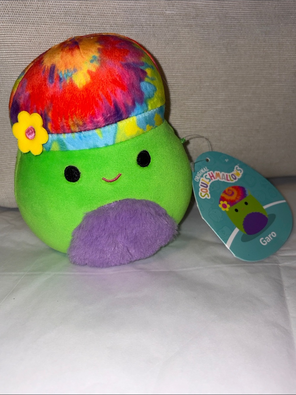 Squishmallows 5” Garo Plush - Green Body with Tie-Dye Hat and Purple Patch NWT